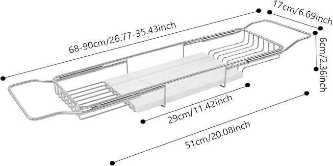 Stainless Steel Bathtub Tray, Expandable Marble Bath Tray for Tub, 44.09 lbs Capacity Bath Caddy for Bathtub Bathroom Accessories for Home Spa (Silver+White)