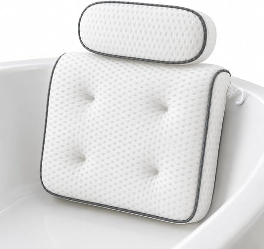 Zyrah Bath Pillows for Tub, Spa Bath Pillow with 72 Micro-Suction Cup Array, 3D Air Mesh Quick Dry, Machine Washable, Ergonomic Neck and Head Cushion for Bathtub - White