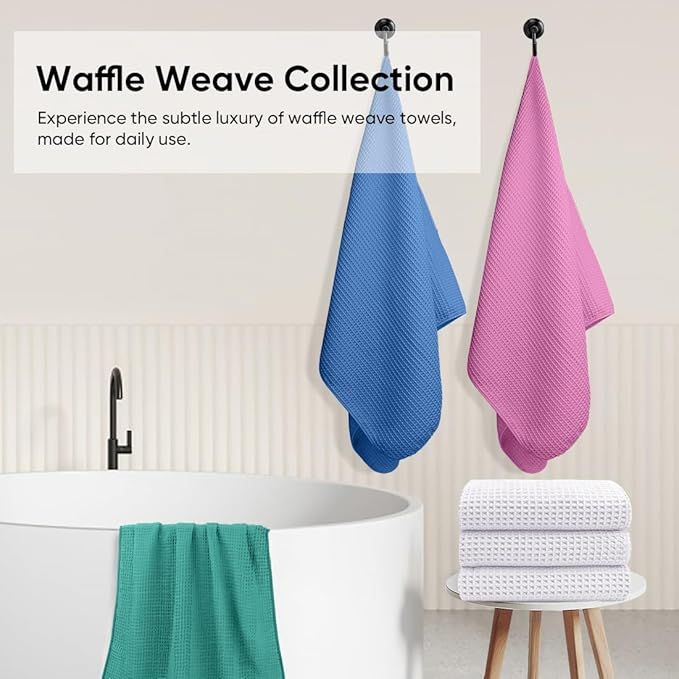 HOMEXCEL Waffle Bath Towels Set of 4 Pack, Waffle Towels for Bathroom | 400GSM Microfiber Waffle Bathroom Towel Set, Ultra Soft, Highly Absorbent, Quick Dry Towel for Gym, Shower, Spa, 30 x 60 Inch