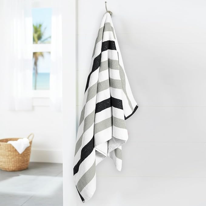 CASA COPENHAGEN Monaco Beach Towels Designed in Denmark Rough and Tough, Quick Dry, for Pool, Bath & Shower 30x60 inches 4 Pieces Cotton Beach Bath Towels Set - Charcoal Grey