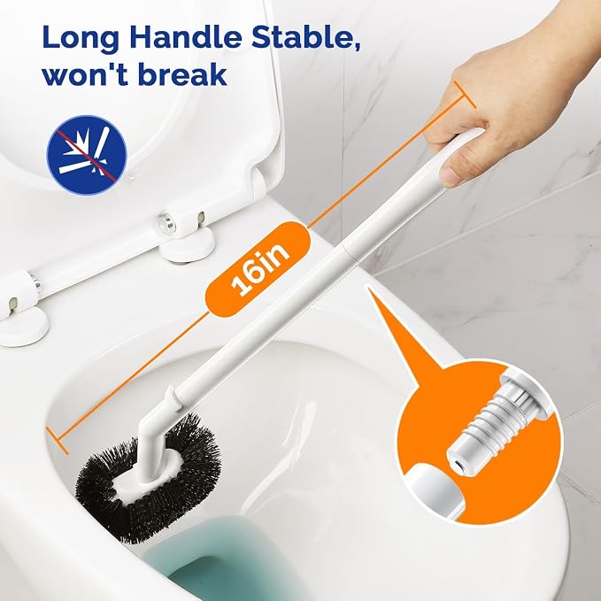 HAMITOR Toilet Plunger and Brush Set for Bathroom Cleaning, 2 Pack | Curved Design Bristles for Deep Cleaning Under Rim - Compact Bathroom Cleaning Tools for New Homet Essentials, White