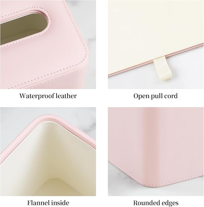 PU Leather Tissue Box Cover Square Tissue Box Holder, Pink | Magnetic Closure, Rounded Edges, Fits All Standard Cube Tissue Boxes, Decorative Tissue Holder for Living Room Bedroom Office