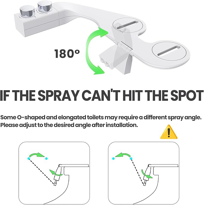 Toilet Bidet With Left/Right Side Reversible Design, Fresh Water, Non-Electric, Toilet Bidet Attachment, Right/Left Hand Side with Dual Nozzle, Self-Clean, Easy to Install (Black Knob)