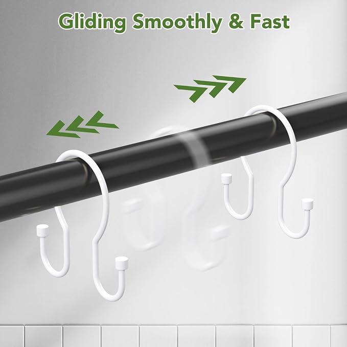 24 Pack Shower Curtain Hooks, Simple Shower Curtain Rings, Sturdy Shower Curtain Hangers, Double Hook Shower Curtain Hooks, Smooth Gliding Metal Shower Hooks for Shower Curtain, White