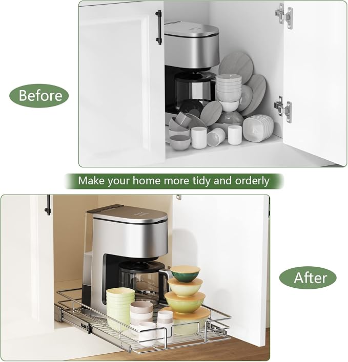 LOVMOR Pull Out Cabinet Organizer 10½"W x 21½"D, Kitchen Cabinet Pull Out Shelves Slide Out Storage…