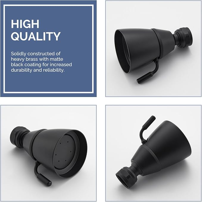Angle Simple High Flow Shower Spray Head Adjustable, G 1/2, Matte Black | Brass, Swivel High Pressure Shower Head, Adjustable Angle and Water Flow, No Flow Restrictor, Easy to Wash Clean