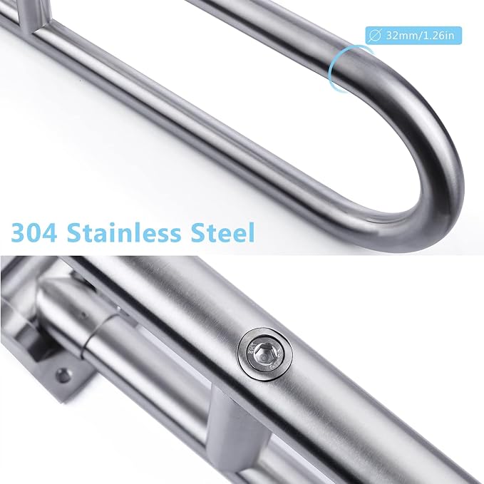 Toilet Grab Bar Stainless Steel Handicap Rails Grab Bars Bathroom Support for Elderly Disabled Safety Hand Railing Guard Frame Shower Assist Aid Handrails Hand Grips (29.5 Inches with Paper Holder)