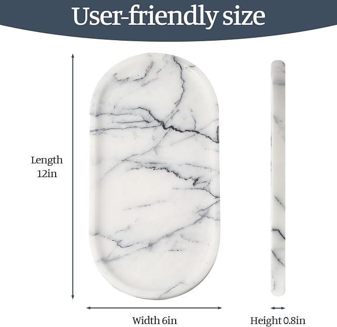 Natural Marble Tray, 12"x6" Decorative Tray for Countertop, Catchall for Perfume, Candles, Jewelry Dish Milas Lilac