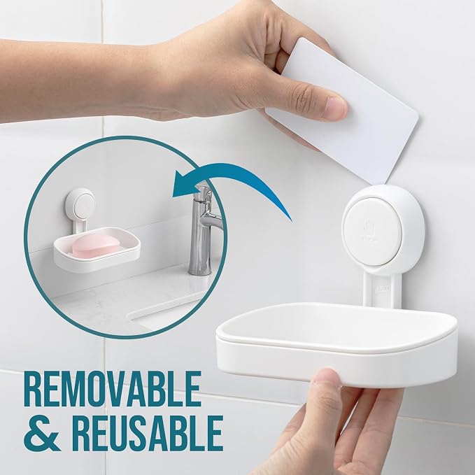 TAILI Soap Holder, Soap Dish for Shower Suction Cup, Bar Soap Holder, White | Removable Soap Holder Shower, Soap Tray for Shower Wall, Drill Free Sponge Holder, Bathroom & Kitchen, No drill