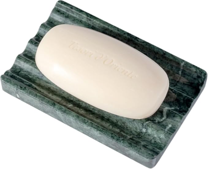 Karibiber Soap Holder, Marble Soap Dish for Shower, Green Bar Soaps Holder with Water Ripple Design, Easy Cleaning Soaps Saver for Kitchen Sink，Bathroom, Executive Indian Natural Stone Soap Tray