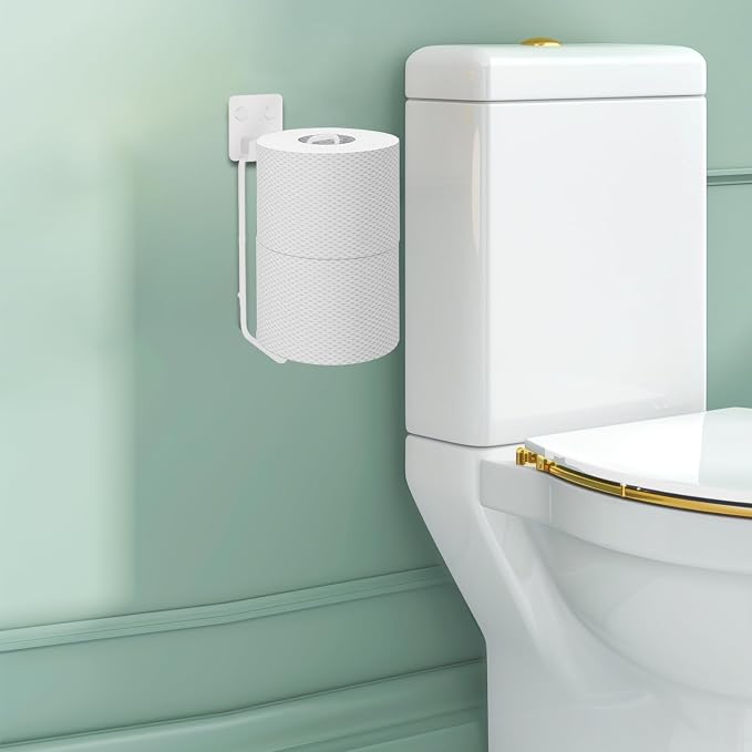 Tokokimo Toilet Paper Storage, Wall Mount Toilet Paper Holder Self Adhesive for 2 Roll Tissue, Over The Tank Toilet Paper Holder Stainless Steel for Bathroom Storage, RV (White 1Pcs)