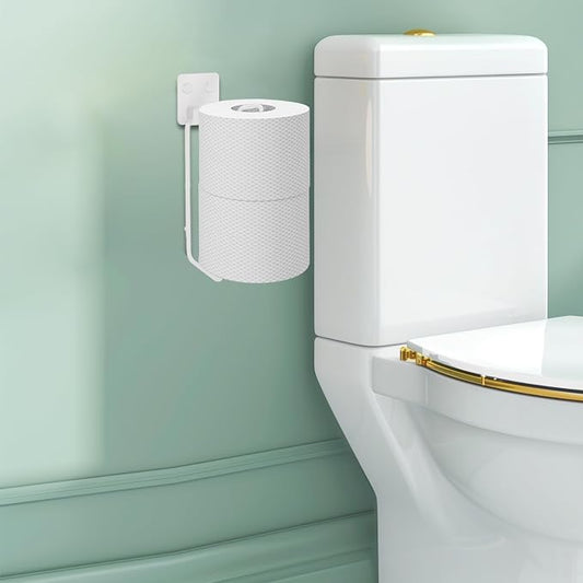 Tokokimo Toilet Paper Storage, Wall Mount Toilet Paper Holder Self Adhesive for 2 Roll Tissue, Over The Tank Toilet Paper Holder Stainless Steel for Bathroom Storage, RV (White 1Pcs)