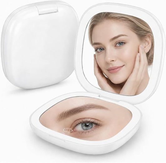 Compact Mirror, 5X Magnifying Mirror with 3Lighting Modes and Adjustable Brightness,Portable Makeup Mirror with Type-C Rechargeable | 3.6-Inch Pocket Mirror Fits in A Handbag Gift for Girls