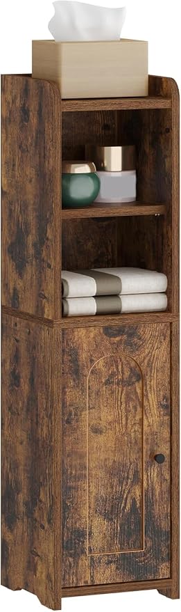Hzuaneri Bathroom Storage Cabinet, Narrow Toilet Paper Cabinets with Doors | Small Corner Floor Cabinet with Doors and Adjustable Shelf, Bathroom Organizer for Small Spaces, Rustic Brown BC19701X