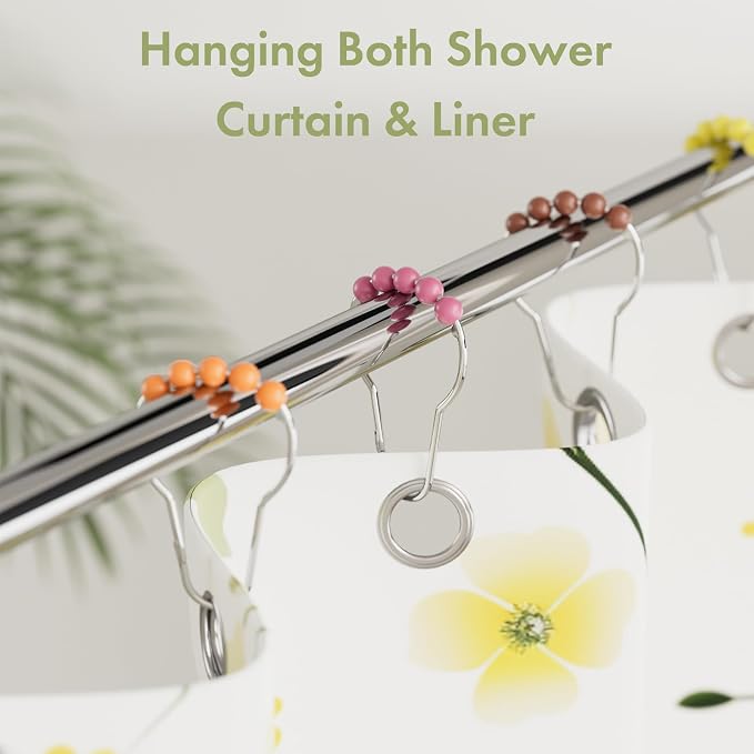 Shower Curtain Hooks, Decorative Shower Curtain Hooks, Colorful Shower Curtain Hooks, Rustproof Stainless Steel Shower Hooks for Bathroom Shower Curtain-Set of 12