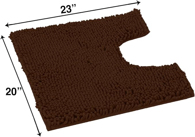 LuxUrux Brown Bath Mat - U-Shaped Contoured Rug for Around Toilet, Super Absorbent Shaggy Bath Rug. Easy Machine Wash & Dry (20" x 23", Brown)