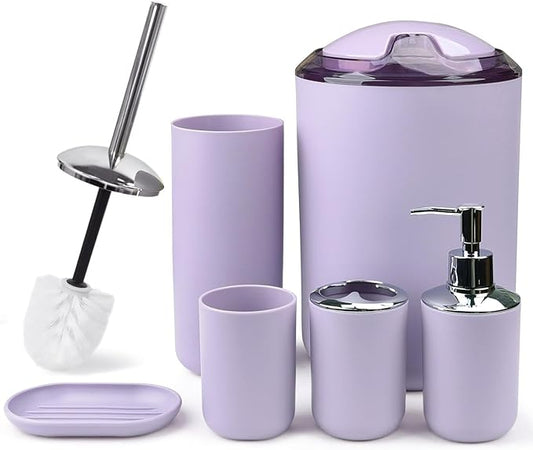 CERBIOR Bathroom Accessories Set 6 Piece Bath Ensemble,Purple | Includes Soap Dispenser, Toothbrush Holder, Toothbrush Cup, Soap Dish for Decorative Countertop and Housewarming Gift