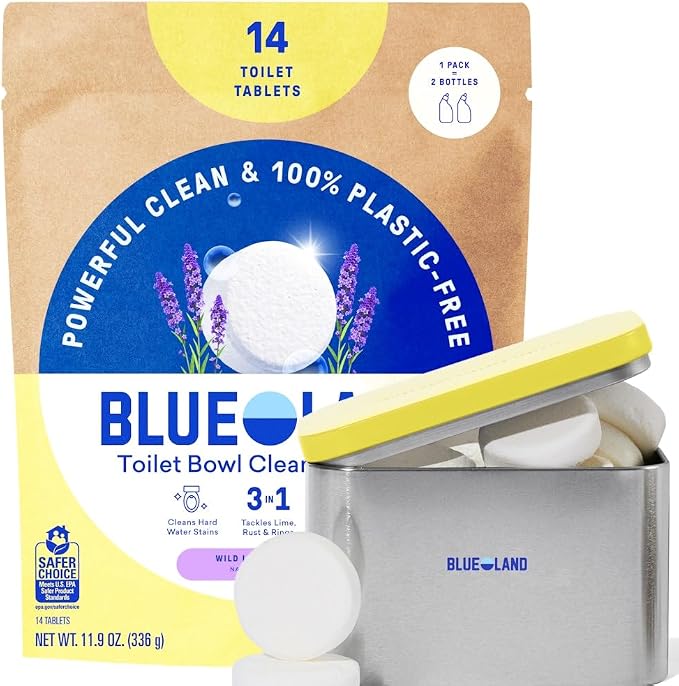 BLUELAND 100% Plastic Free Toilet Bowl Cleaner Tablets Set, Wild Lavender