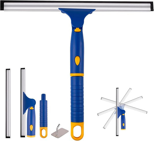 Swivel Shower Squeegee for Glass Doors, All-Purpose Anti-Slip Window Squeegee with 2 Blades, Window Cleaner Tool Bathroom Squeegee for Shower Doors, Tile Shower Walls，Mirrors,Car Windshields