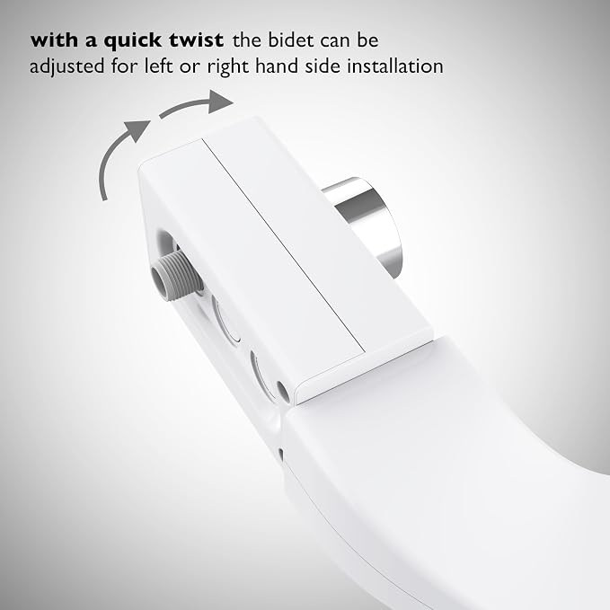 BIDETbidet Left/Right Reversible FRESH WATER Ultra-Slim Bidet Attachment, Switchable Left/Right Control with Dual Nozzles, Hinged Design, Non-Electric, Easy Install, Fits Most Toilets, Off-White