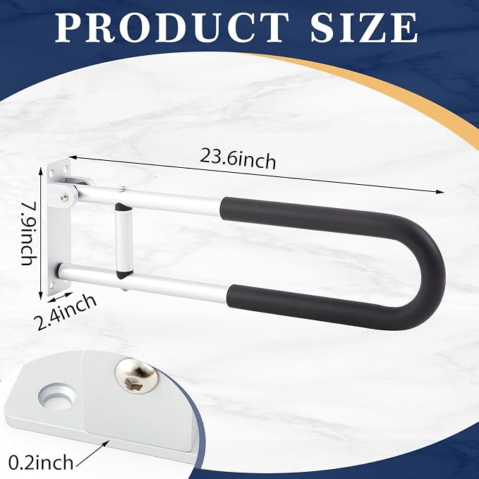 Zonon 2 Pack 23.6 Inch Handicap Grab Bars, Flip up Aluminium Alloy Toilet Safety Rails, Anti Slip with Paper Holder, Bathroom Support Rail for Elderly Disabled Pregnant (Anti-Slip Handle)