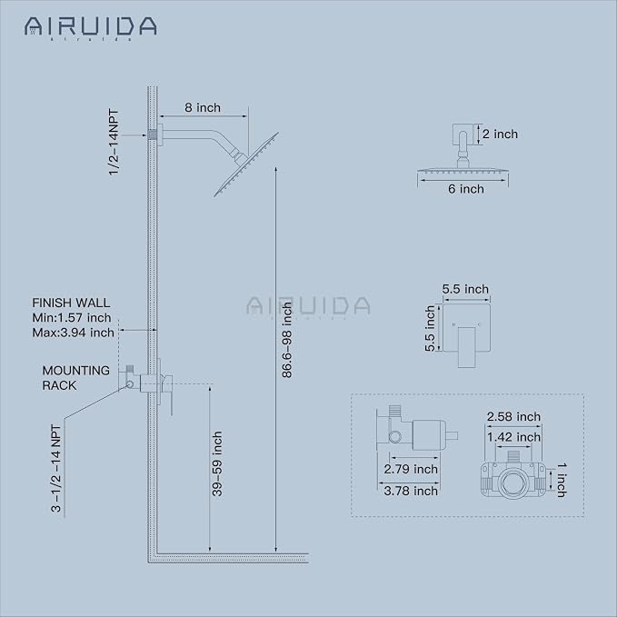 Airuida Shower Faucet Set,6 Inch Shower Valve Kit,Chrome Polish | Male Threads,Rough-in Valve Shower Trim Kit,Single Handle Control Shower Set