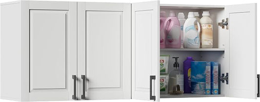 ChooChoo Laundry Room Cabinets, 4 Doors Wall Mounted Storage Cabinet | Kitchen Wall Storage, Bathroom Wall Cabinet, White