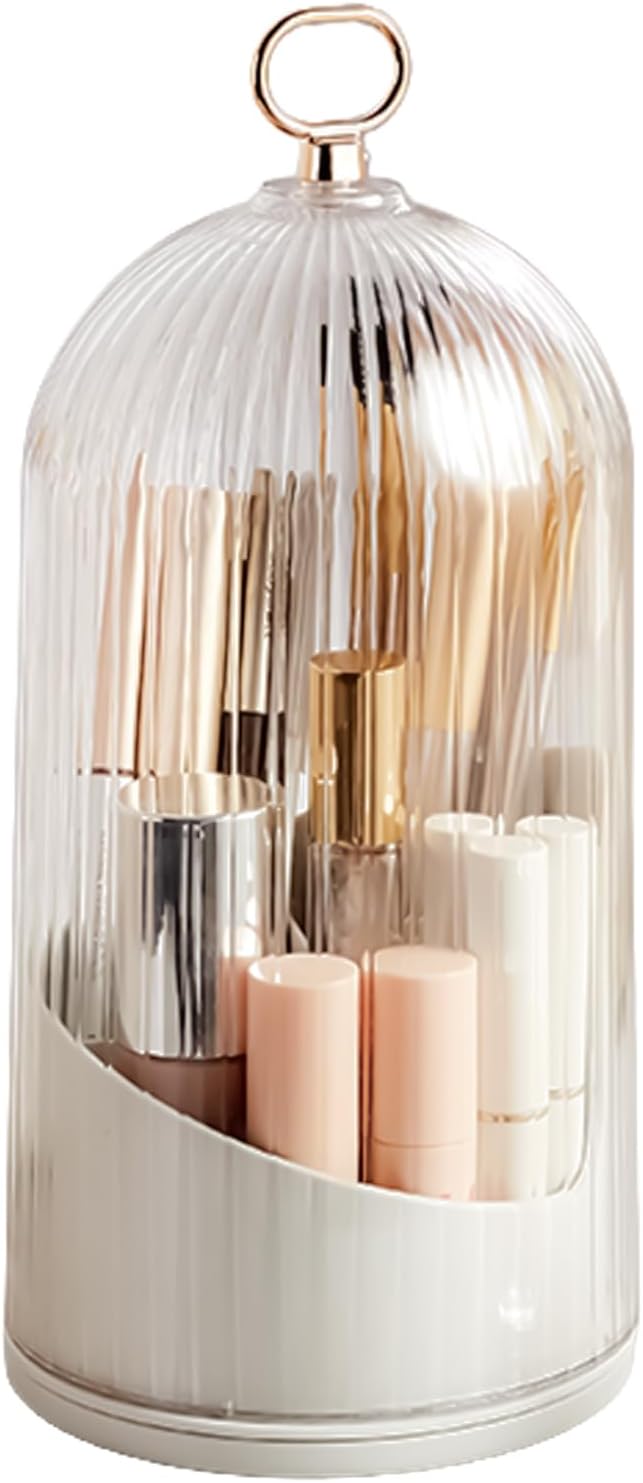 Rotate Toothbrush Holder with Cover, Transparent PC Cosmetic Makeup Organizer, Countertop Vanity Storage Caddy, Dustproof Enclosed Box for Toothbrush, Toothpaste & Toiletries