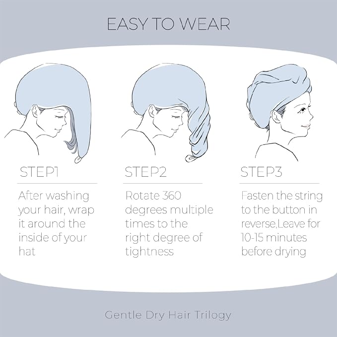 MaopaoBeauty 2 Pack Hair Drying Towels, Hair Towel Wrap, Absorbent Microfiber Hair Towel Turban with Button Design to Dry Hair More Quicker, Grey