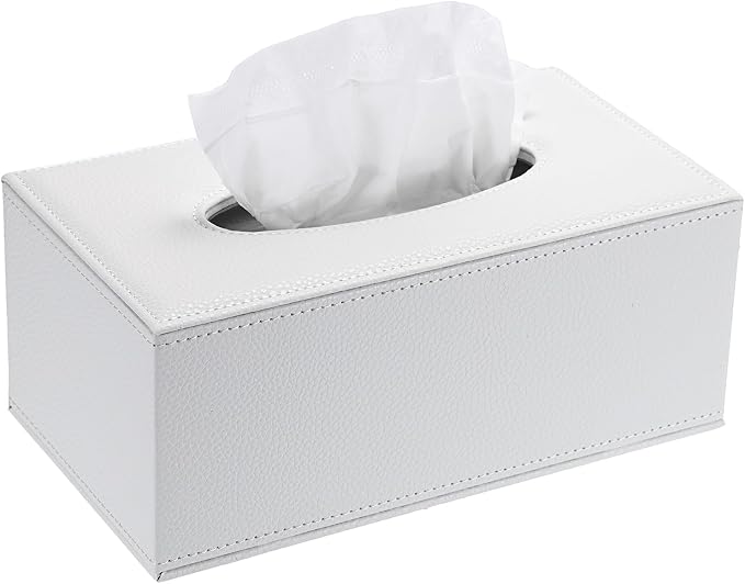 Sumnacon Tissue Box Cover Rectangle,Magnetic Bottom Tissue Box Holder,White | Decorative PU Tissue Box Cover Rectangular,Lychee Pattern Tissue Cover for Bathroom Toilet Bedroom Living Room Table Office