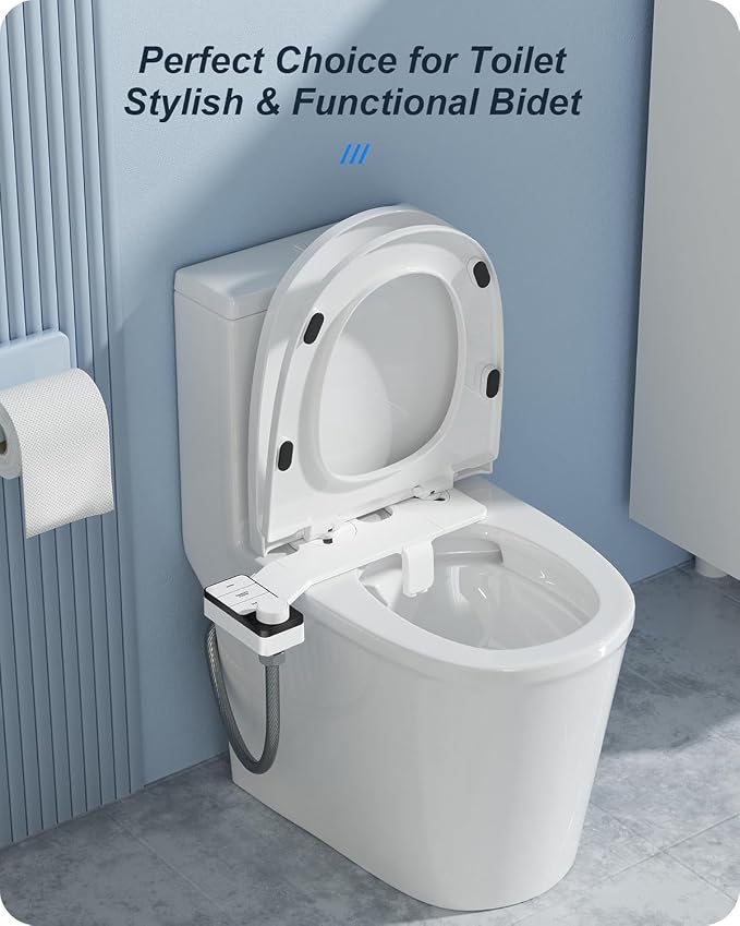 Ultra-Slim Bidet Attachment for Toilet Dual Nozzles Feminine & Rear Wash Bidet Toilet Seat Attachment Non Electric Self Cleaning Adjustable Water Pressure, Rear Wash (KB002)