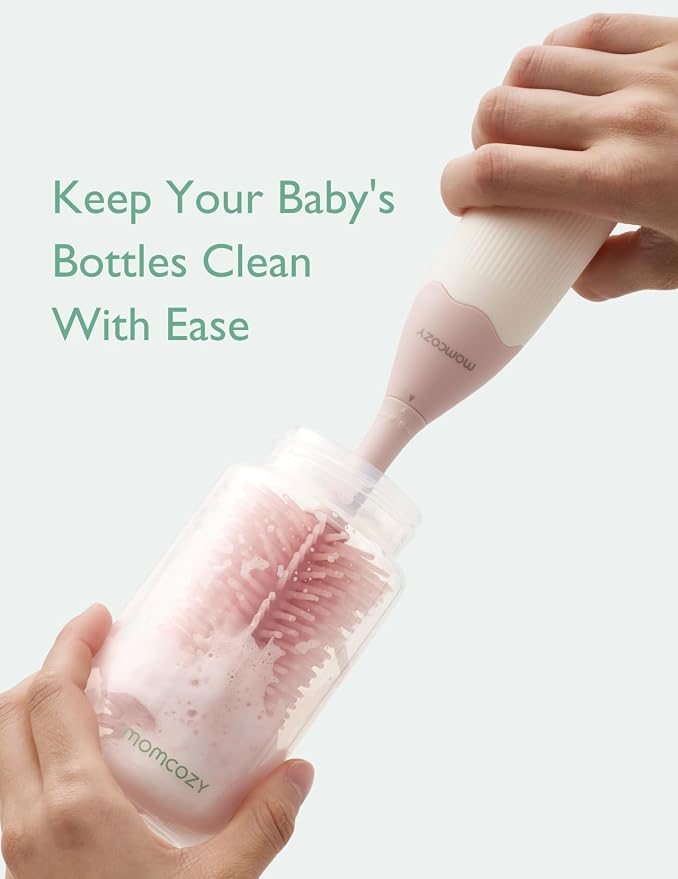 Momcozy Baby Bottle Brush Kit, Push-Press Foam Design, Pink | Portable for Home & Travel, Bottle Cleaner Brush for Breast Pumps & Nipple, Newborn Essentials, Food-Grade BPA-Free