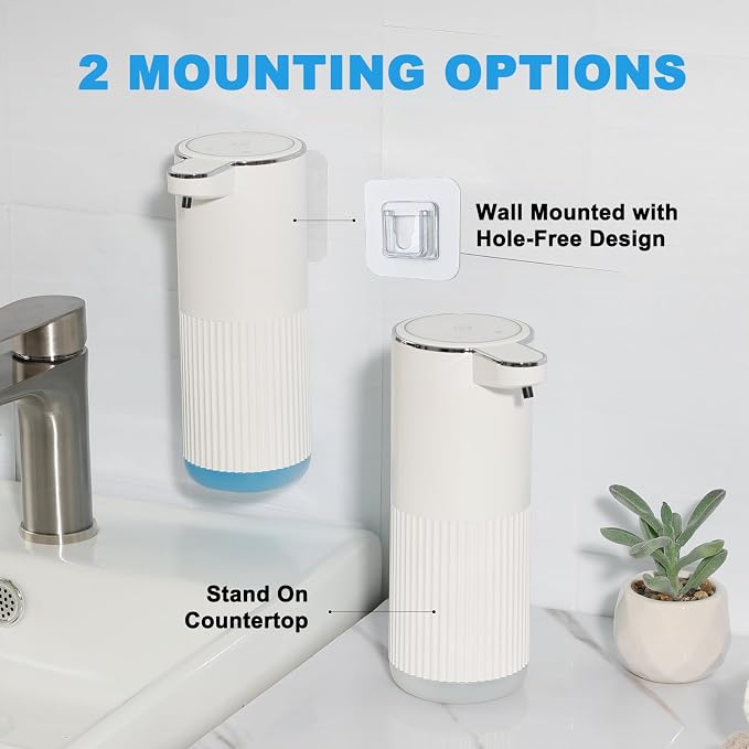 RYTOXILO Automatic Soap Dispenser, 2 Pack White Touchless Liquid Soap Dispenser for Bathroom, 13.5 Fl Oz Plastic Electric Auto Dish Soap Dispensers Wall Mount for Kitchen with Adjustable Volume