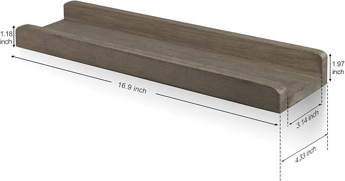 Emfogo Wood Picture Ledge Shelf Rustic Floating Wall Shelves Set of 3 for Storage and Display 16.9 inch Weathered Grey