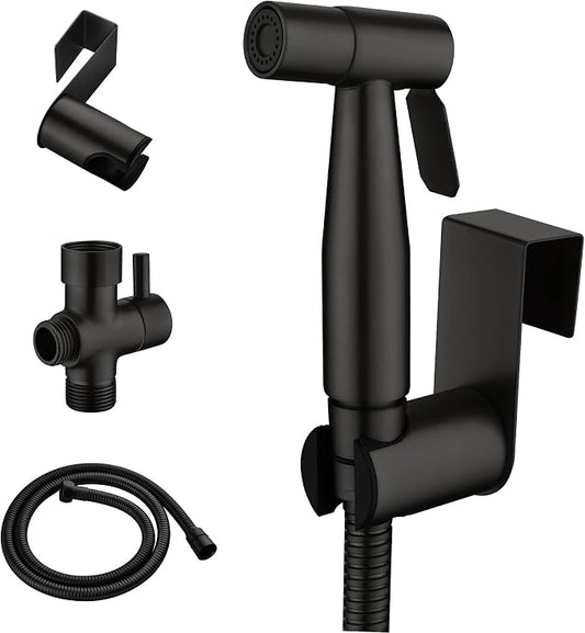 Handheld Bidet Sprayer for Toilet, Stainless Steel Baby Cloth Diaper Sprayer Kit, Bathroom Toilet Bidet Attachment Set for Bathing Pets Feminine Hygiene, Matte Black BDS01-7