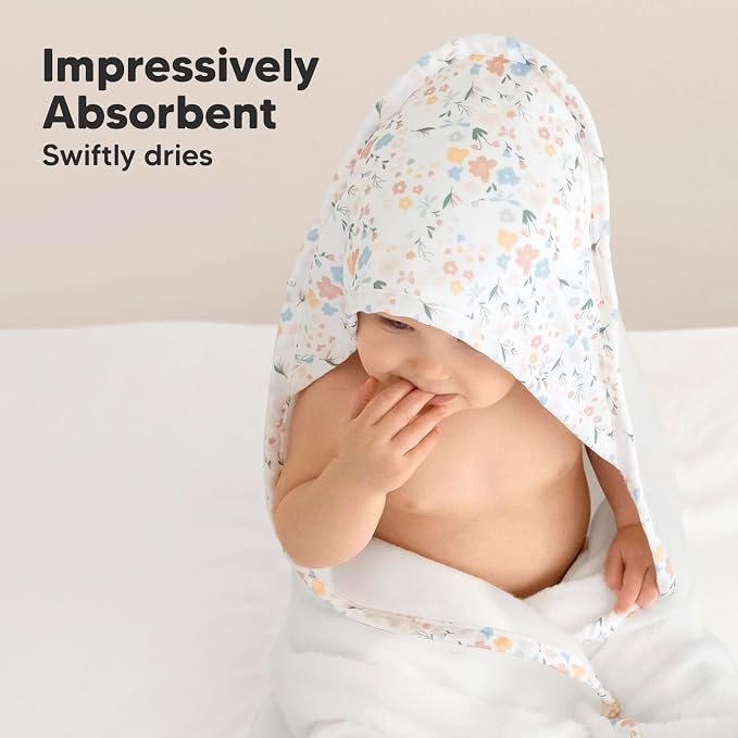 KeaBabies Hooded Baby Towel for Newborn Baby Bath Towels(Wildflowers,35x35) | Viscose Derived from Bamboo, Large Baby Towels with Hood, Boys, Girls, Toddler, Soft Absorbent Baby Bath Essentials