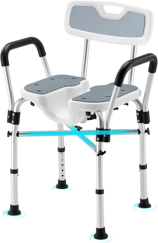 U-Shaped Shower Chair for Inside Shower, Adjustable Chair with Arms & Back | FSA/HSA Eligible, 600lb Capacity, Crossbar Design, Adjustable Height, Tool-Free, Non-Slip Bath Chair for Elderly and Disabled