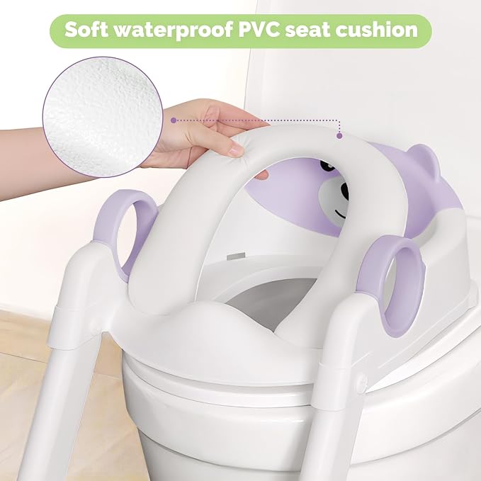 COOSEYA Toilet Seat, Potty Training Seat for Toddler, Upgraded 2-in-1 Potty Toilet Training for Boys and Girls,Waterproof Cushioned Mat with Non-slip Step Stool(Purple)