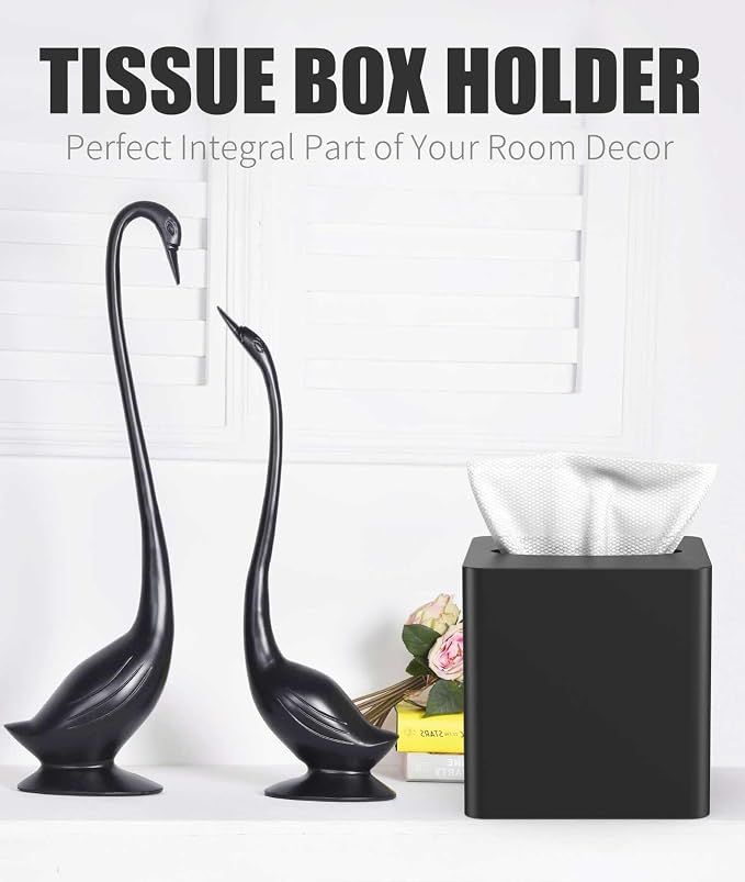 Livelab Tissue Box Cover Square - Oak Wood Tissue Box Holder for Living Room, Dinner Table, Bathroom, Office - Decorative Wooden Cube Facial Tissue Cover for Modern Farmhouse Home Decor | Black