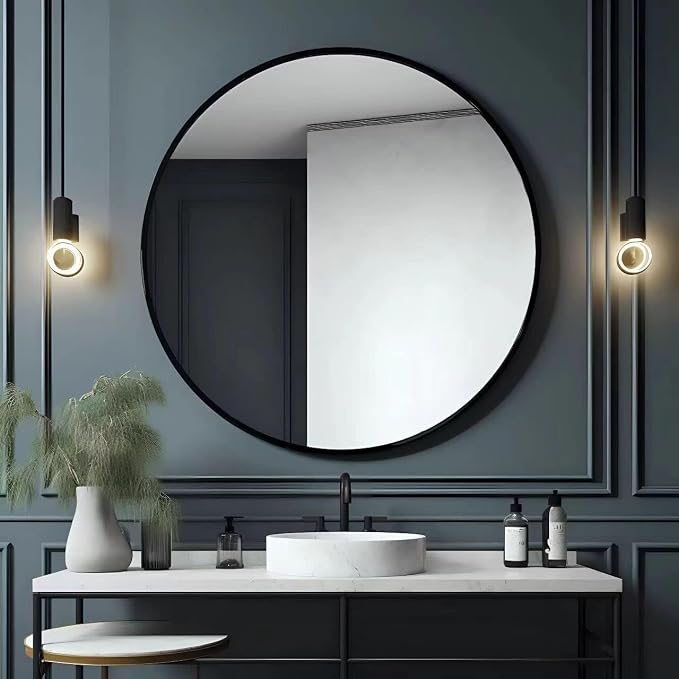 36 Inch Round Bathroom Mirrors for Over Sink | Circle Mirror with Metal Frame, Black Wall Mirror for Vanity, Entryway, Living Room, Hallway and Bedroom Decor