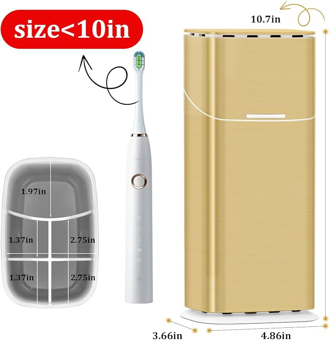 GFWARE Gold Electric Toothbrush Holder with Cover, Ventilated & Drainage | Detachable 5 Slots Bathroom Organizer for Toothbrush & Toothpaste, Waterproof & Dustproof, Electric Toothbrushes Under 10 In