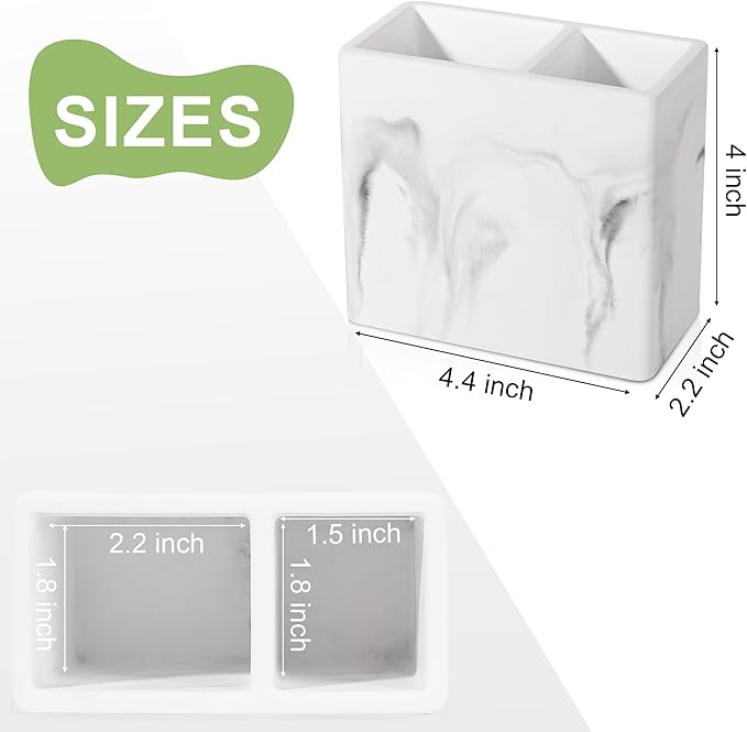 Diatomite Toothbrush Holder Toothpaste Organizer, Marble White | Quick Drying, Non-Slip, 2 Slots Kids Electric Tooth Brush Holder for Bathroom, for Countertop, Shower, Vanity