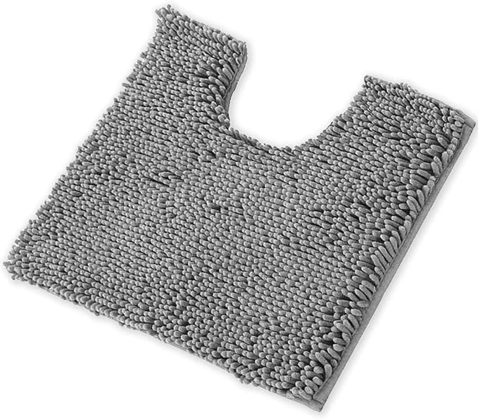 LuxUrux Light Grey Bath Mat - U-Shaped Contoured Rug for Around Toilet, Super Absorbent Shaggy Bath Rug. Easy Machine Wash & Dry (20 x 23, Light Grey)