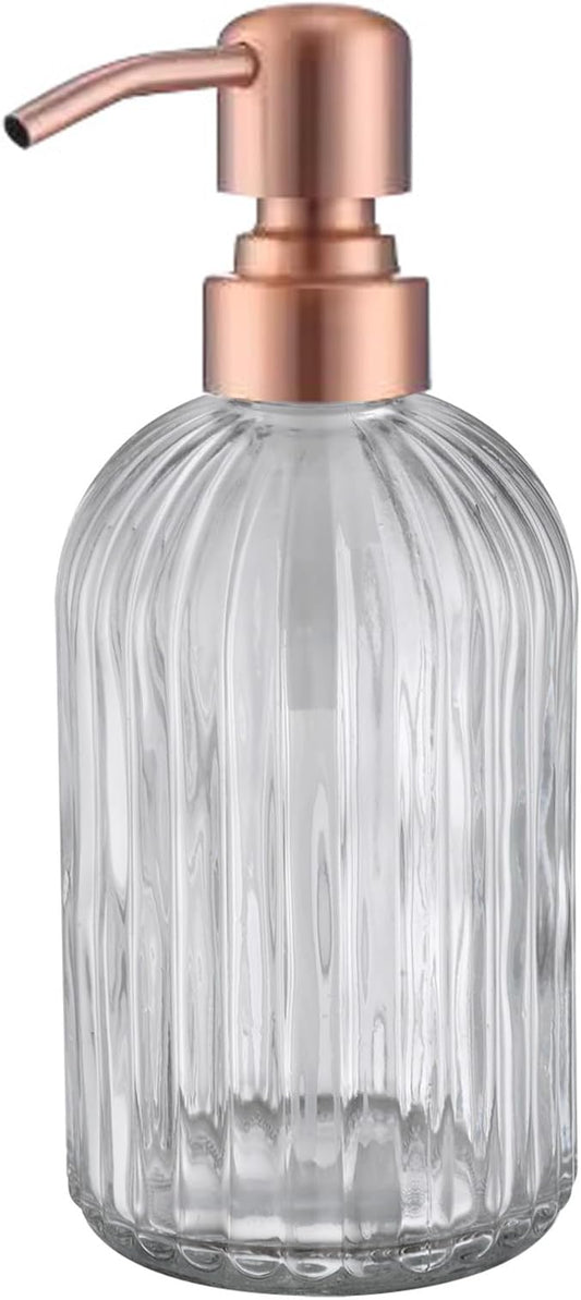 Copper Glass Bathroom Soap Dispenser with Metal Pump,Vintage Dish Soap Dispenser for Kitchen, Used for Lotionor Home,Bathroom,Countertop, Hotel