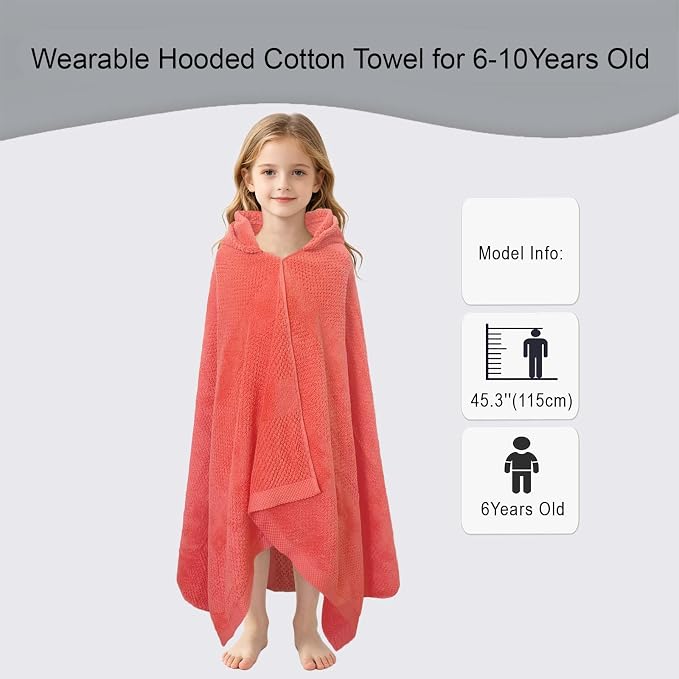 VOOVA & MOVAS Kids Hooded Bath Towel, 6-10 Years, 100% Cotton,Pink Waffle | Soft Waffle Texture, Heavy Density Fabric, Suitable for Bath, Pool, Swim and Beach