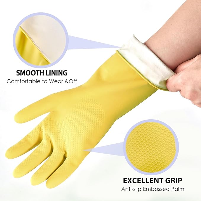 Rubber Kitchen Dishwashing Gloves - 4 Pairs Colorful Reusable Cleaning Gloves for Kitchen Washing Dishes and Household Cleaning(Small, Yellow+Blue)