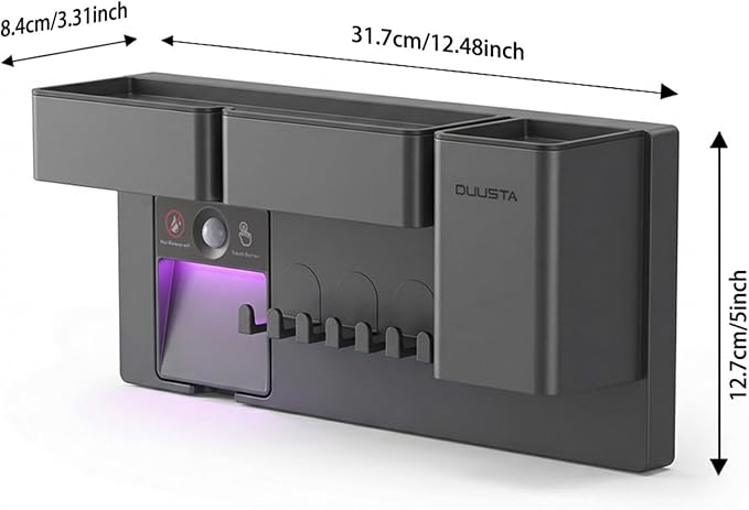 Toothbrush Holders for Bathrooms Toothbrush Holders Wall Mounted with Magnetic Night Light-4 Toothbrush Slots, 3 Independent Storage Compartments Bathroom Decor All-in-One Organizers Accessories Black