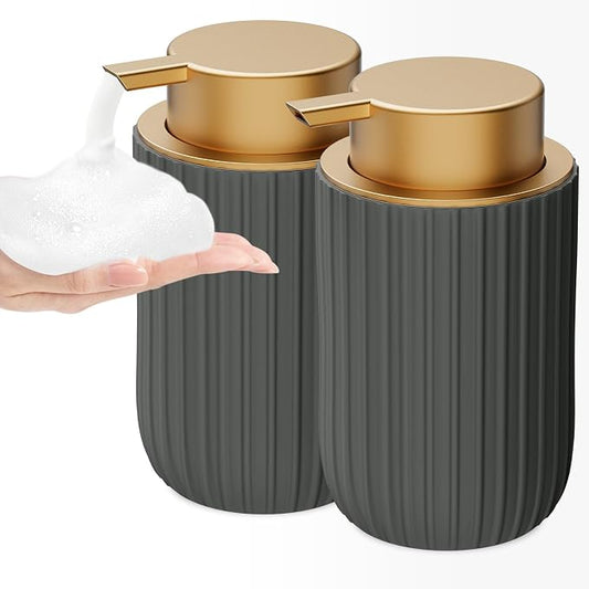 Ceramic Foaming Soap Dispenser, 12 oz Bathroom Foam Hand Soap Dispenser, Refillable Lotion Soap Dispenser with Removable Pump for Kitchen Hand Wash Dispenser, Modern Home Decor (2Pack-Matte Grey)