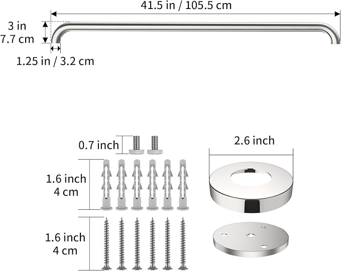 42 Inch Stainless Steel Shower Grab Bar, ZUEXT Chrome Shower Handle, Bathroom Balance Bar, Safety Hand Rail Support Bar for Handicap Elderly Injury, Senior Assist Bath Tub Wall Concealed Mount Handle