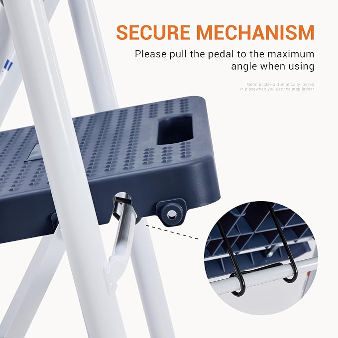 Sweetcrispy 3 Step Ladder, 800lbs Heavy-Duty Sturdy Folding Step Stool | Portable Lightweight Stepping Stool with Wide Anti-Slip Pedal, Cushioned Handle, for Home Kitchen and Outdoor, Blue